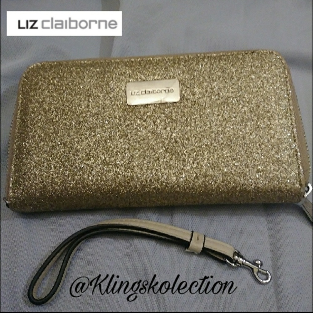 Liz Claiborne gold glitter wallet with wristlet